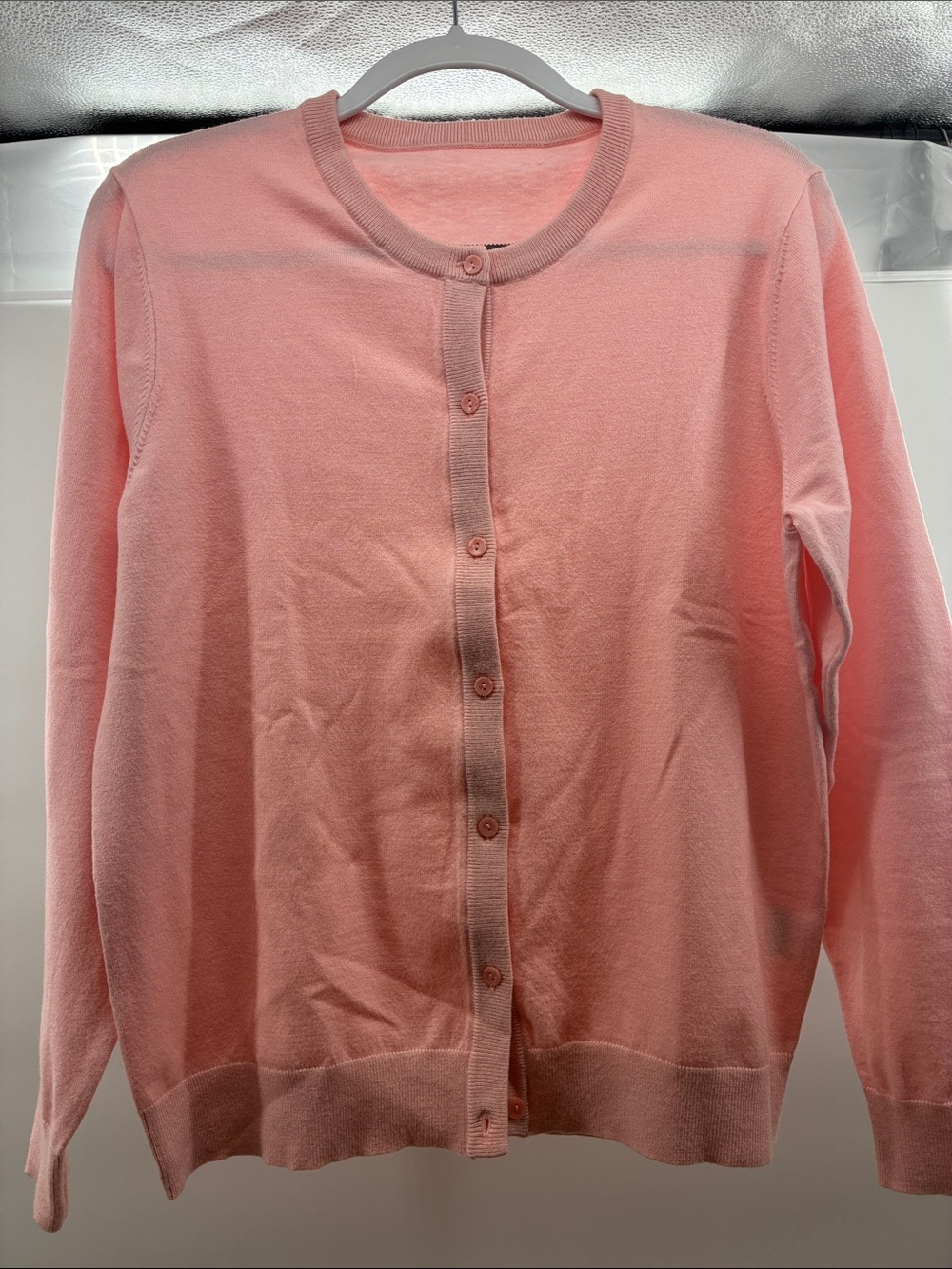 Women's Lightweight Pink Button-Front Cardigan Sweater